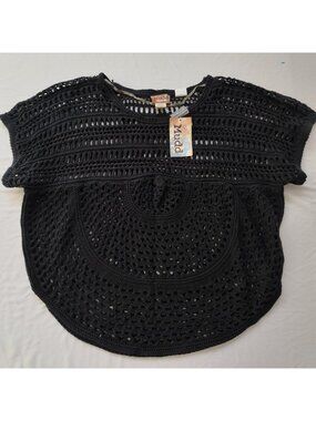 VTG Mudd Poncho Crochet Top Open Knit Y2K Whimsygoth Deadstock Black Size XL NWT